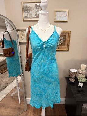 Temptations Turquoise Blue Tie-Front Slip Dress